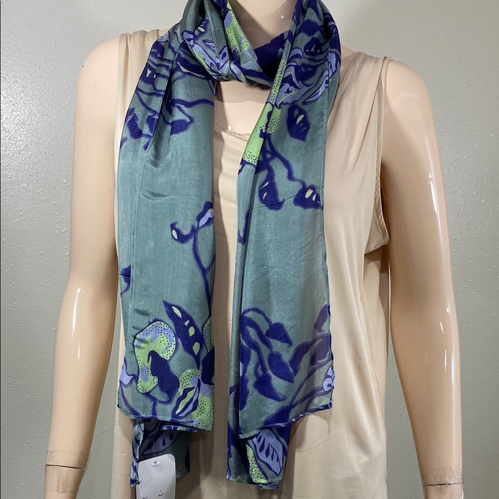Floral Blue and Green Scarf